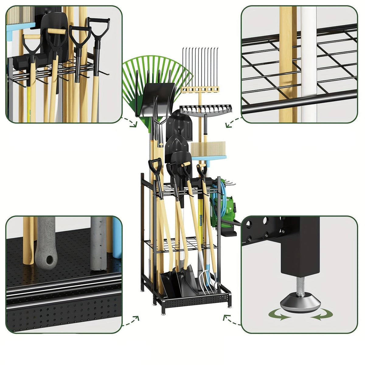 Siopsrl| Heavy-Duty Black Metal Garden Rack – Durable Outdoor Tool & Hose Storage Organiser