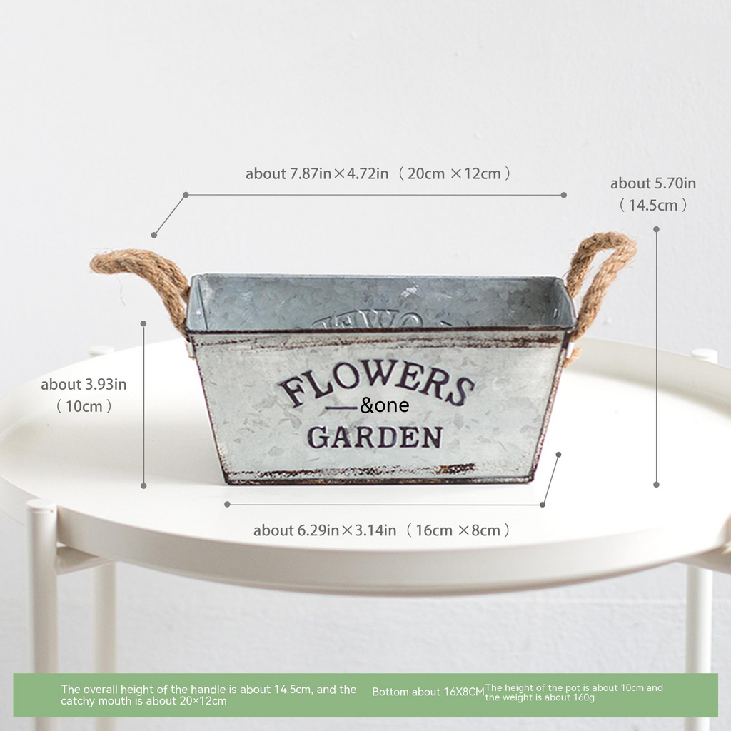 Siopsrl| Decorative flower and garden container made of metal with hemp rope handles