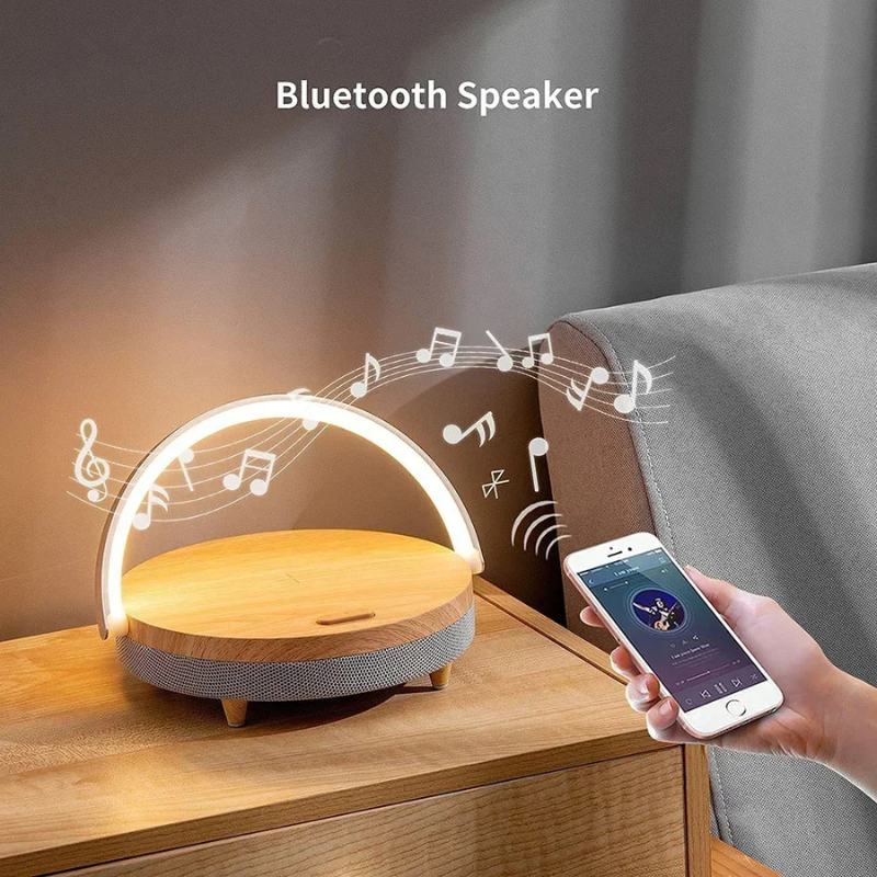Siopsrl| Multifunctional Wooden Table Lamp with Bluetooth Speaker & Wireless Charger