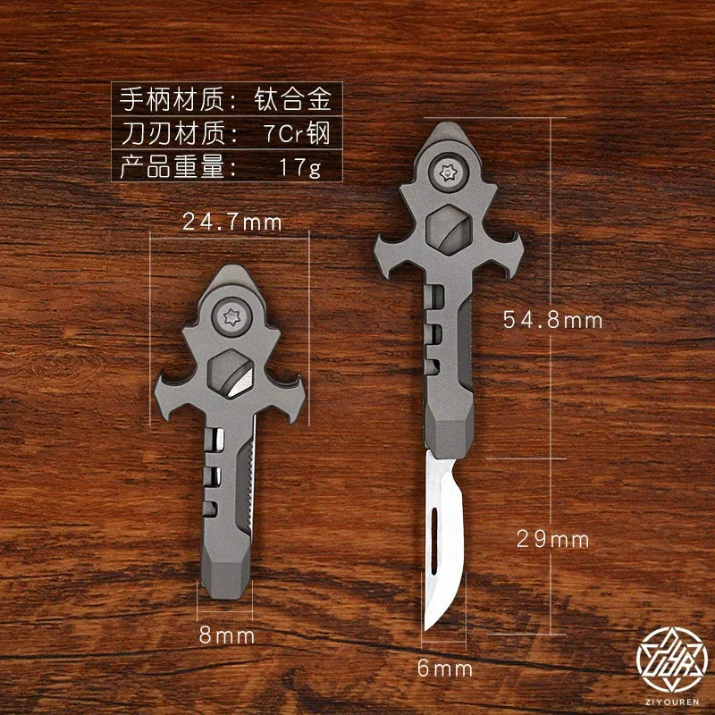 Siopsrl| Titanium Multi-Tool Keychain: Mini EDC Gadget with Bottle Opener & Box Cutter