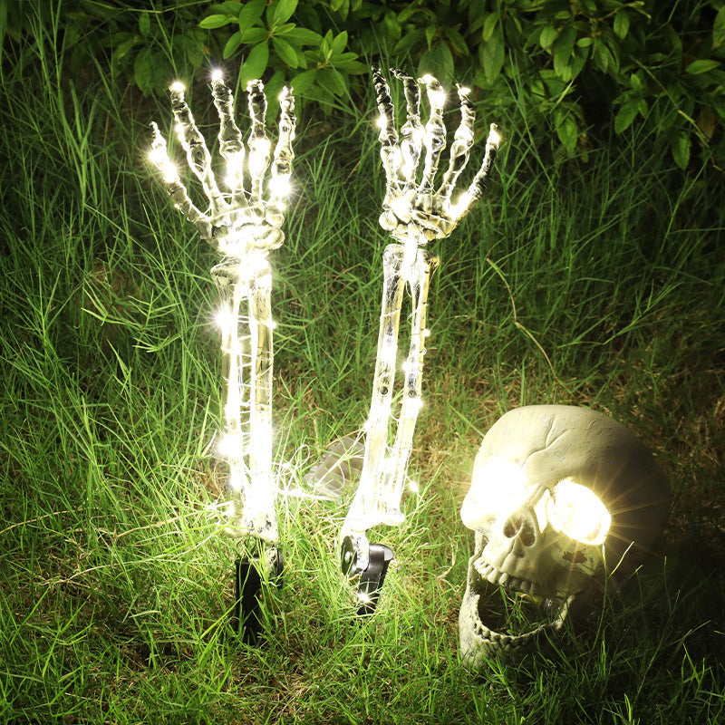 Siopsrl| Halloween Yard Decoration | Light-Up Skull & Skeleton Arms | 8-Mode LED Outdoor Prop