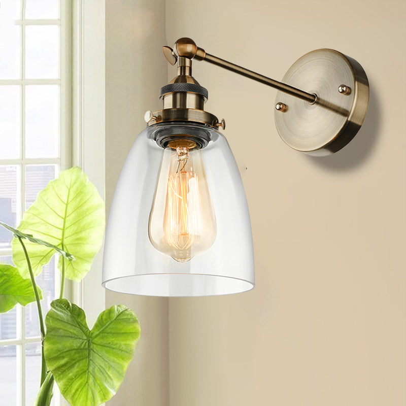 Siopsrl| Bronze/Brass/Copper One Light Wall Lamp Vintage Style Clear Glass Tapered Lighting Fixture for Living Room