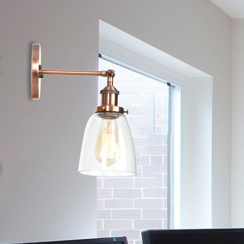Siopsrl| Bronze/Brass/Copper One Light Wall Lamp Vintage Style Clear Glass Tapered Lighting Fixture for Living Room