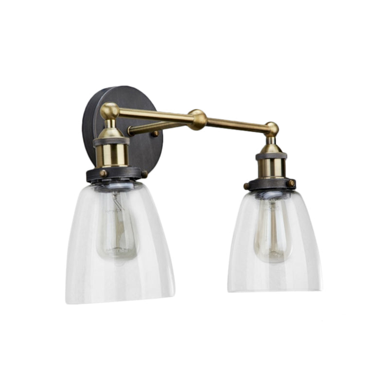 Siopsrl| 2 Light Tapered Sconce Lighting Fixture Industrial Antique Brass Clear Glass Wall Lamp