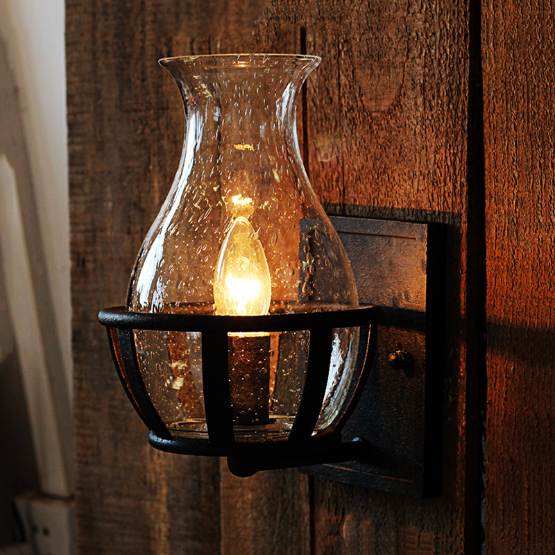 Siopsrl| One Pear Wall Lamp Lighting Bottle Shade Sawed Glass Industrial Living Room Lighting Fixture in Black