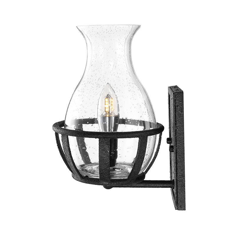 Siopsrl| One Pear Wall Lamp Lighting Bottle Shade Sawed Glass Industrial Living Room Lighting Fixture in Black