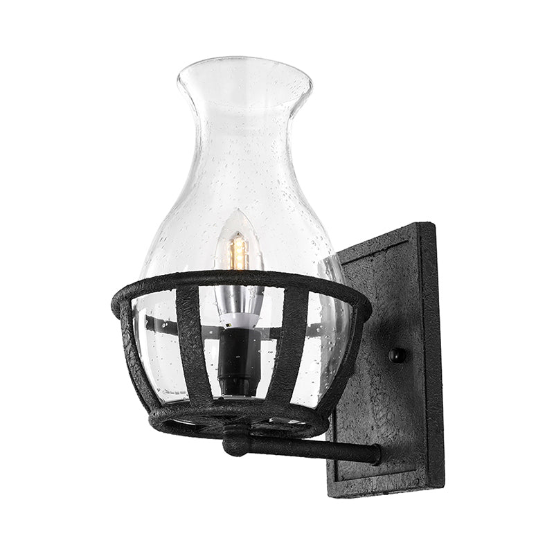 Siopsrl| One Pear Wall Lamp Lighting Bottle Shade Sawed Glass Industrial Living Room Lighting Fixture in Black