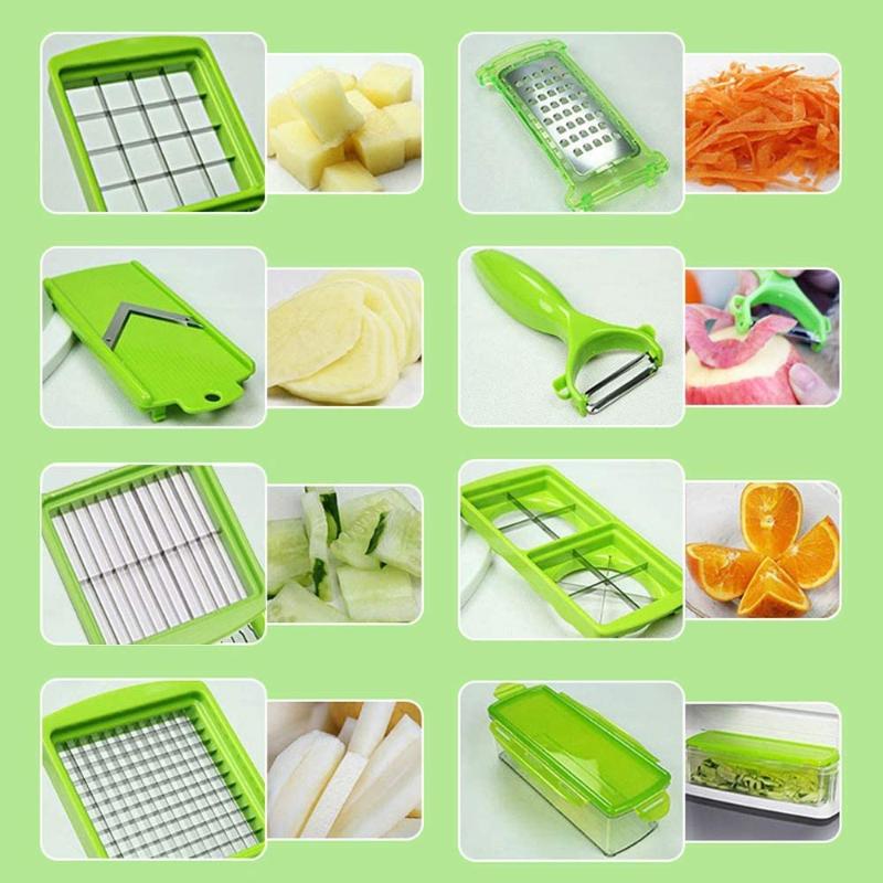 Siopsrl| CutMate Multifunctional Vegetable Cutter 12-in-1 | With Collection Container & Finger Guard | Stainless Steel Blades | Compact & Safe