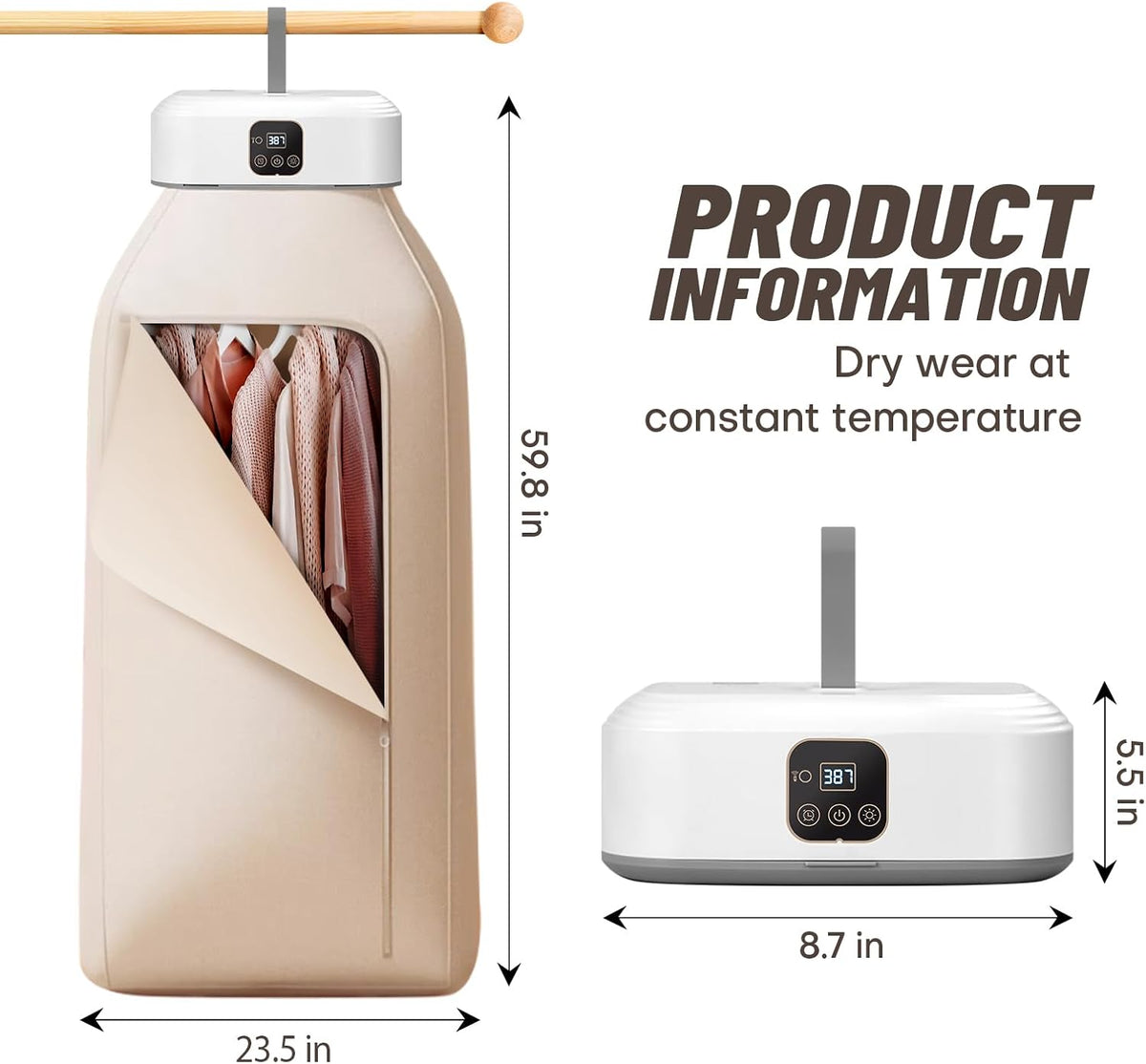 Portable Clothes Dryer - Mini Laundry Dryers with Remote Control - Small Compact Foldable Electric Drying Machine with Dry Bag for Travel RV Home & Apartment