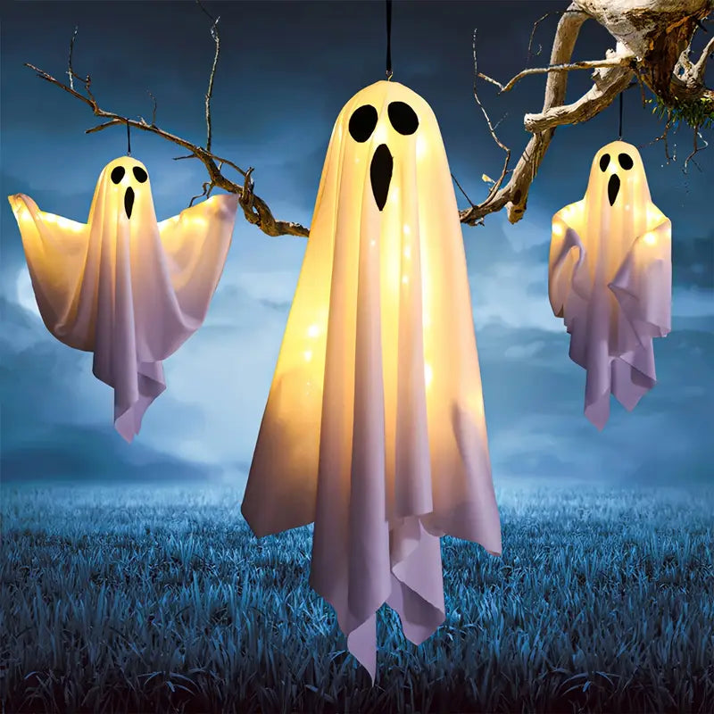 Siopsrl| Set of 3 LED Hanging Ghost Decorations for Halloween