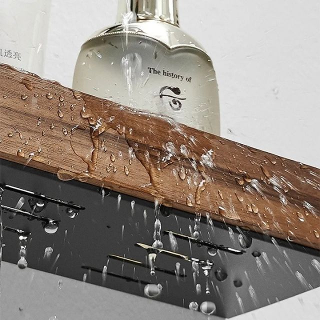 Siopsrl| Solid Wood Bathroom Shelf – No-Drill Wall-Mounted Organiser Rack