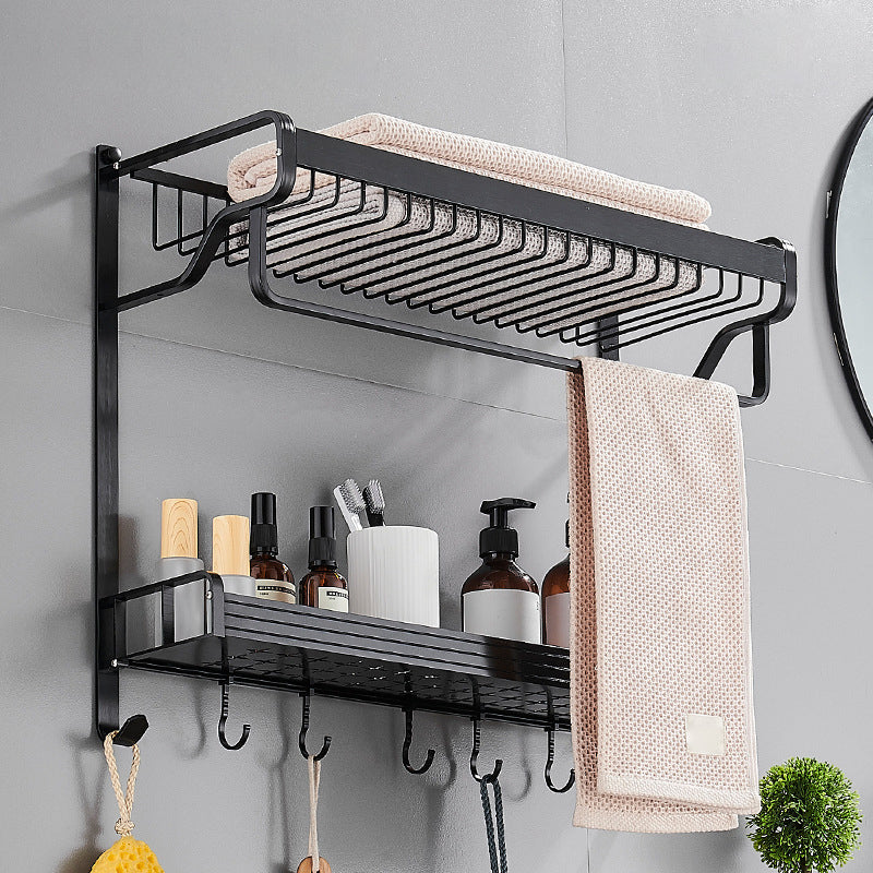 Siopsrl| Black / Silver Bathroom Accessories Aluminum Hardware Set Bathroom Shelf
