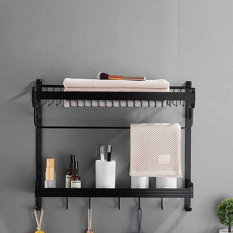 Siopsrl| Black / Silver Bathroom Accessories Aluminum Hardware Set Bathroom Shelf