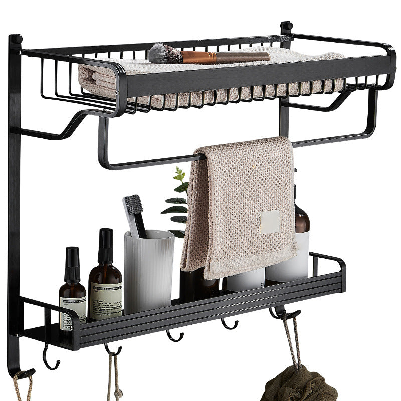 Siopsrl| Black / Silver Bathroom Accessories Aluminum Hardware Set Bathroom Shelf