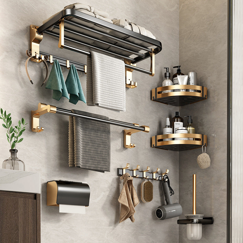 Siopsrl| Modernism Bathroom Accessories Hardware Set Black & Gold Bathroom Shelf/Towel Bar