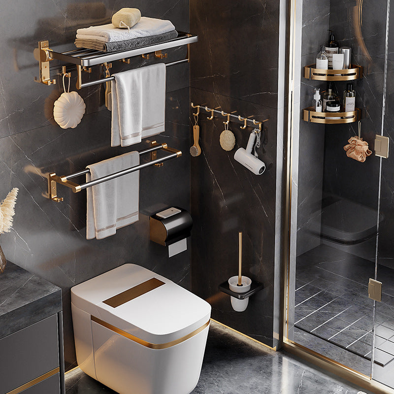 Siopsrl| Black and Brass Bathroom Hardware Set Modern Stainless Steel Bathroom Shelf/Towel Holder/Paper Holder