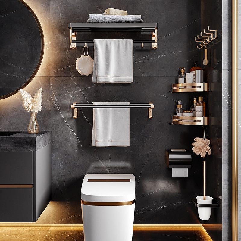 Siopsrl| Black and Brass Bathroom Hardware Set Modern Stainless Steel Bathroom Shelf/Towel Holder/Paper Holder