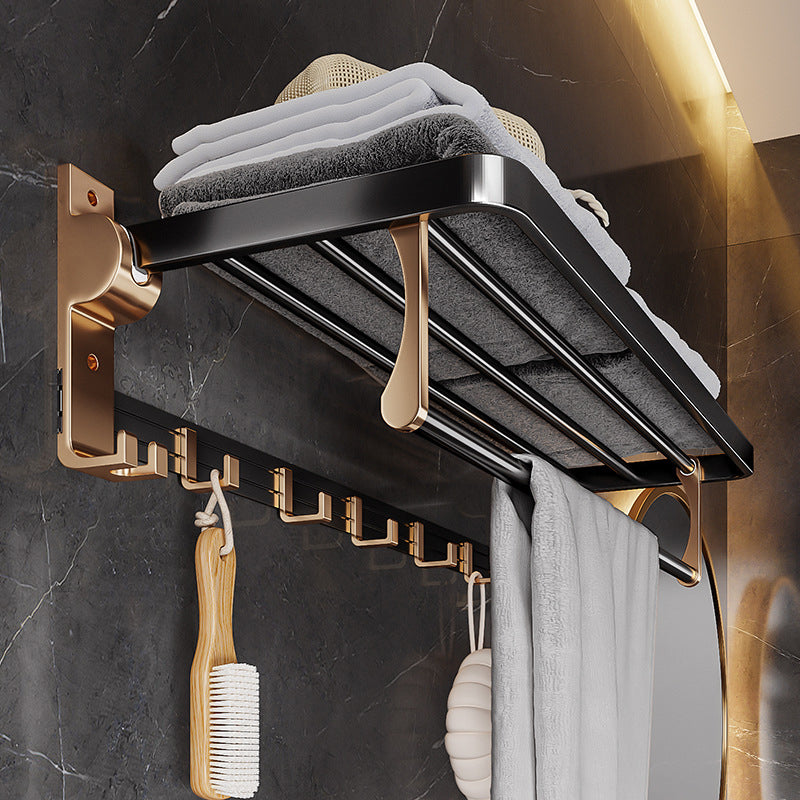 Siopsrl| Black and Brass Bathroom Hardware Set Modern Stainless Steel Bathroom Shelf/Towel Holder/Paper Holder