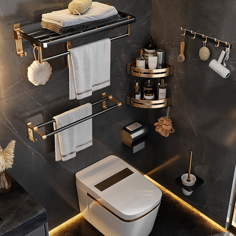Siopsrl| Black and Brass Bathroom Hardware Set Modern Stainless Steel Bathroom Shelf/Towel Holder/Paper Holder