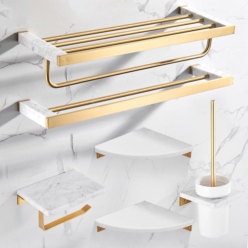 Siopsrl| Brushed Brass Bathroom Accessory Set Metal & Marble Bathroom Hardware Set with Bathtub Shelf