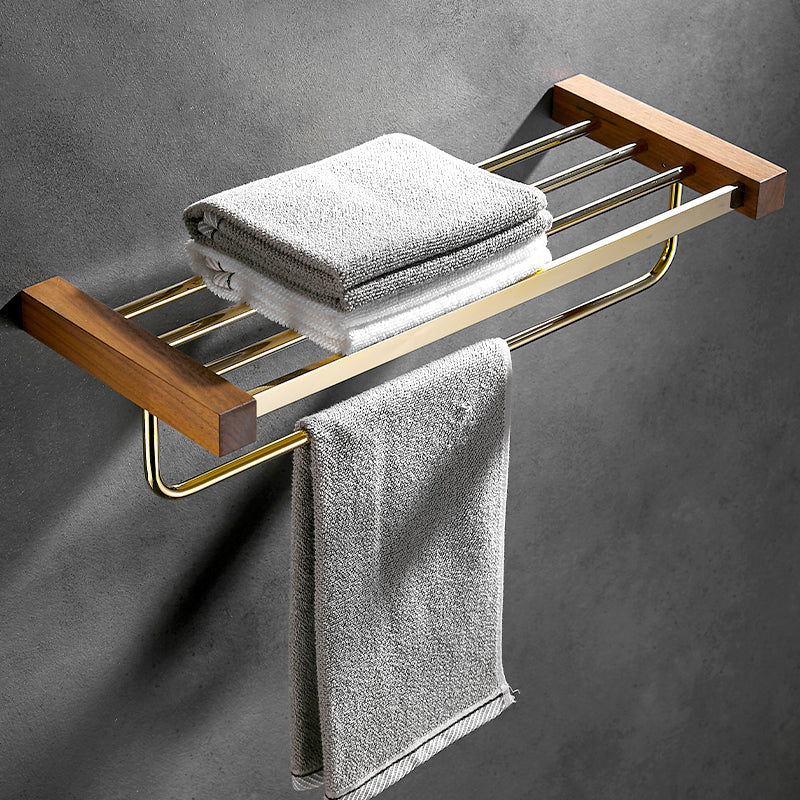 Siopsrl| Polished Brass Bathroom Hardware Set Metal & Wood Bathroom Set with Bath Shelf/Towel Bar