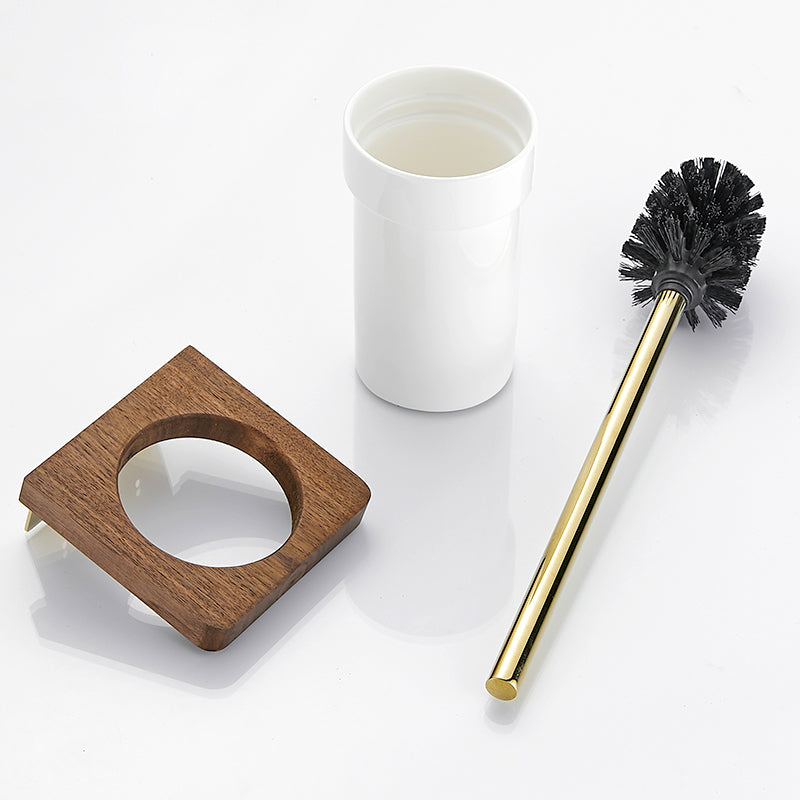 Siopsrl| Polished Brass Bathroom Hardware Set Metal & Wood Bathroom Set with Bath Shelf/Towel Bar