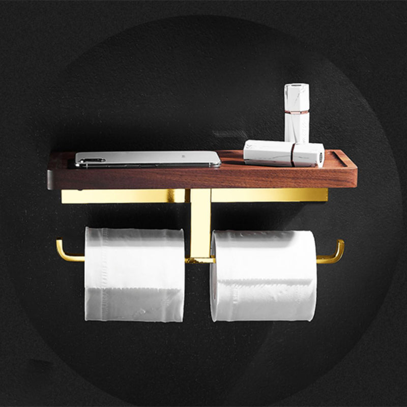 Siopsrl| Polished Brass Bathroom Hardware Set Metal & Wood Bathroom Set with Bath Shelf/Towel Bar