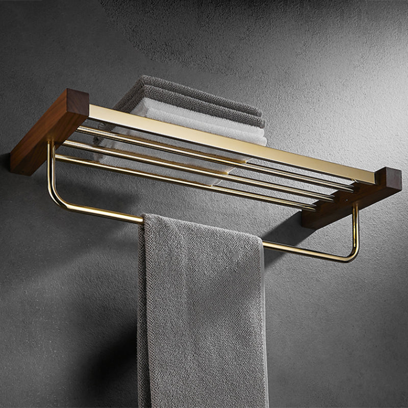 Siopsrl| Polished Brass Bathroom Hardware Set Metal & Wood Bathroom Set with Bath Shelf/Towel Bar