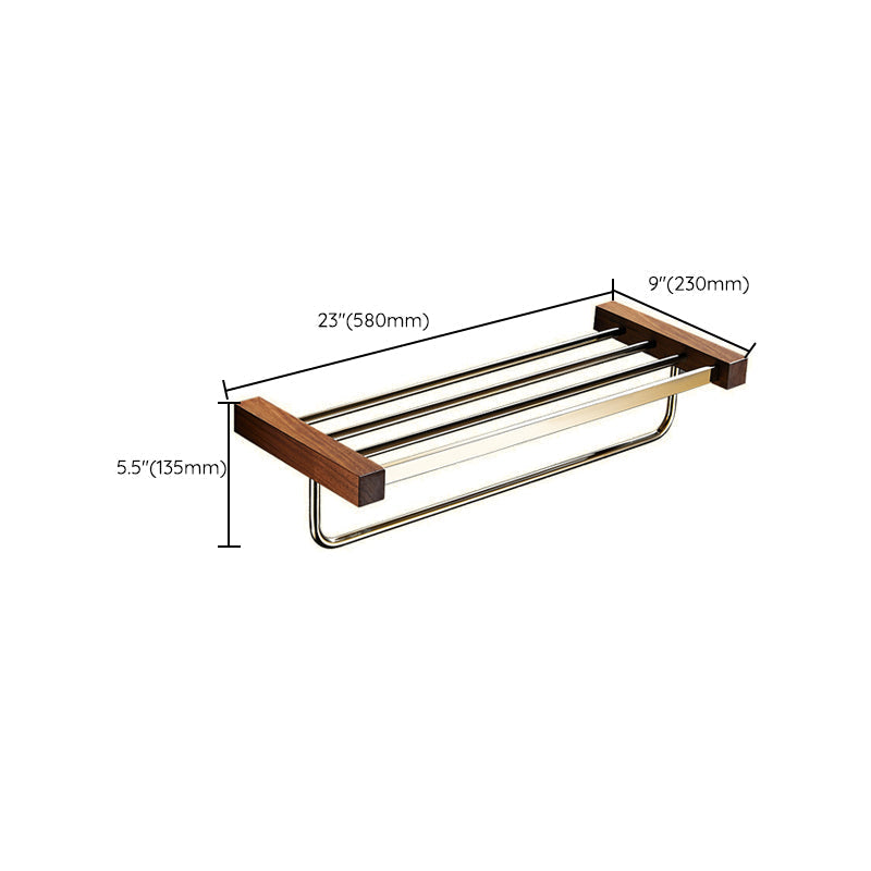 Siopsrl| Polished Brass Bathroom Hardware Set Metal & Wood Bathroom Set with Bath Shelf/Towel Bar