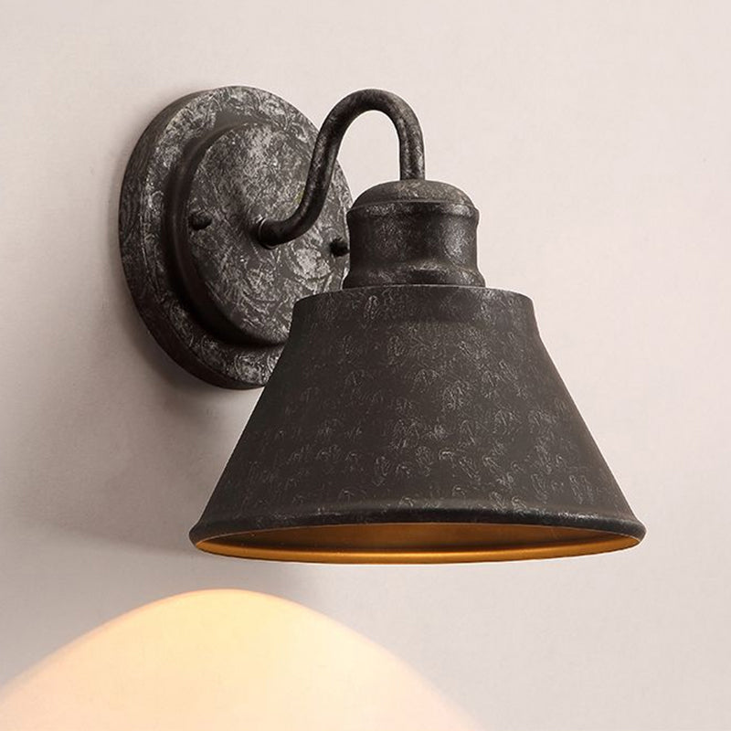 Siopsrl| Metal Antique Black Wall Lights Drum/Trumpet Shade 1-Light Retro Rustic Wall Lamp Fixture