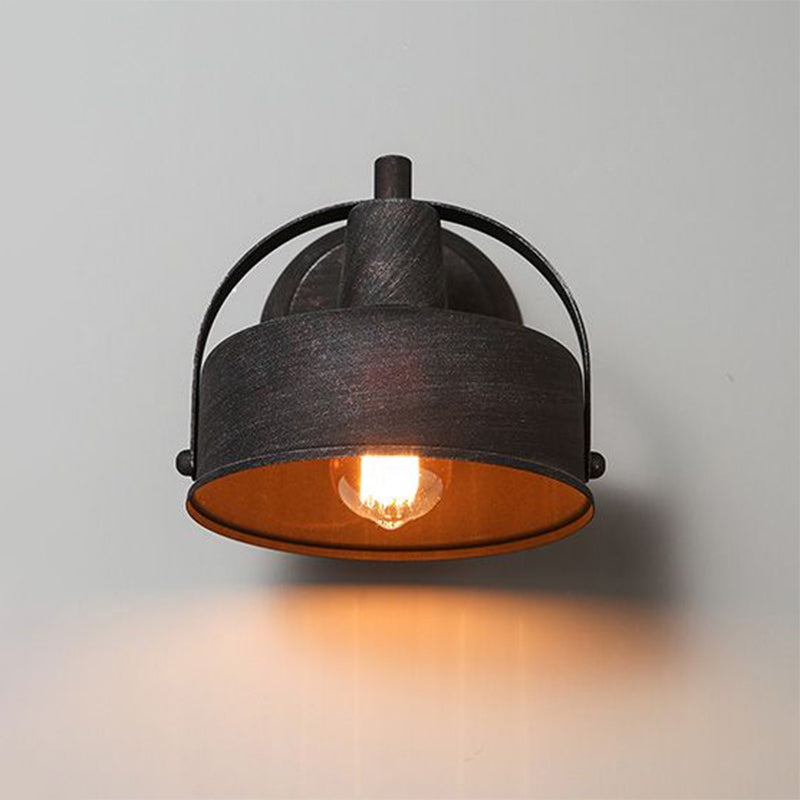 Siopsrl| Metal Antique Black Wall Lights Drum/Trumpet Shade 1-Light Retro Rustic Wall Lamp Fixture