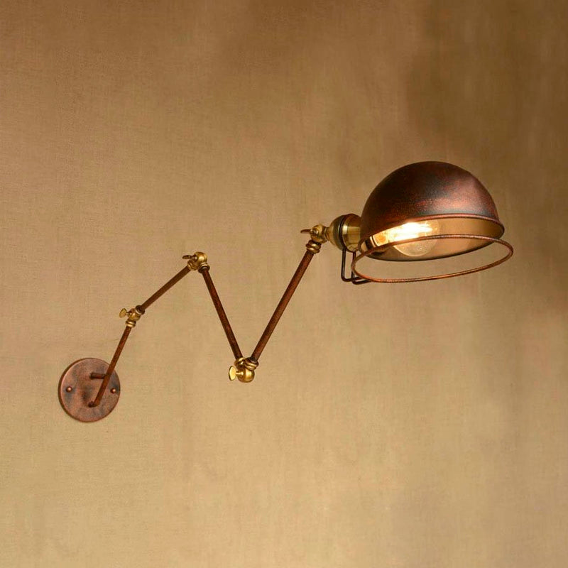Siopsrl| Bowl Shade Iron Wall Lamp with Swivel Arm Antique Style 1 Head Study Wall Light Fixture in Rust
