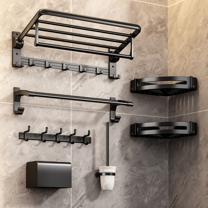 Siopsrl| Contemporary Bathroom Accessory Set Matte Black Bathroom Set with Bathrobe Hooks/Towel Bar