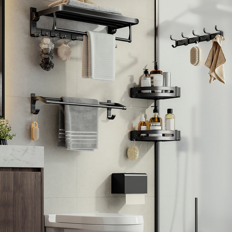 Siopsrl| Contemporary Bathroom Accessory Set Matte Black Bathroom Set with Bathrobe Hooks/Towel Bar