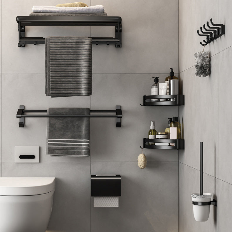 Siopsrl| Contemporary Bathroom Accessory Set Matte Black Bathroom Set with Bathrobe Hooks/Towel Bar
