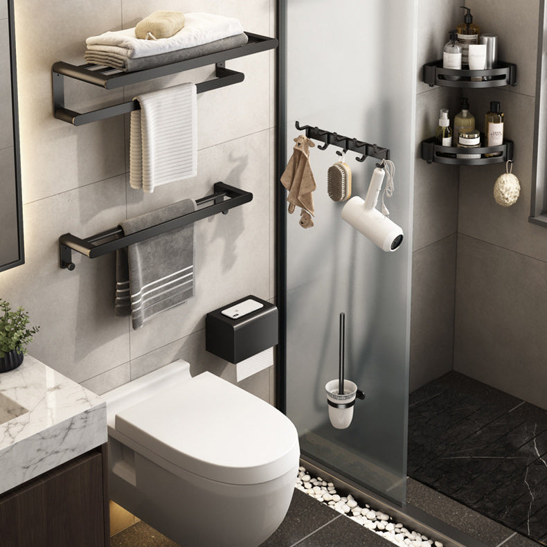 Siopsrl| Contemporary Bathroom Accessory Set Matte Black Bathroom Set with Bathrobe Hooks/Towel Bar