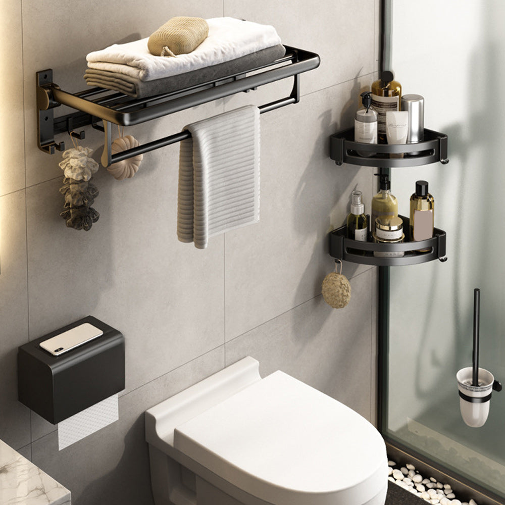 Siopsrl| Contemporary Bathroom Accessory Set Matte Black Bathroom Set with Bathrobe Hooks/Towel Bar