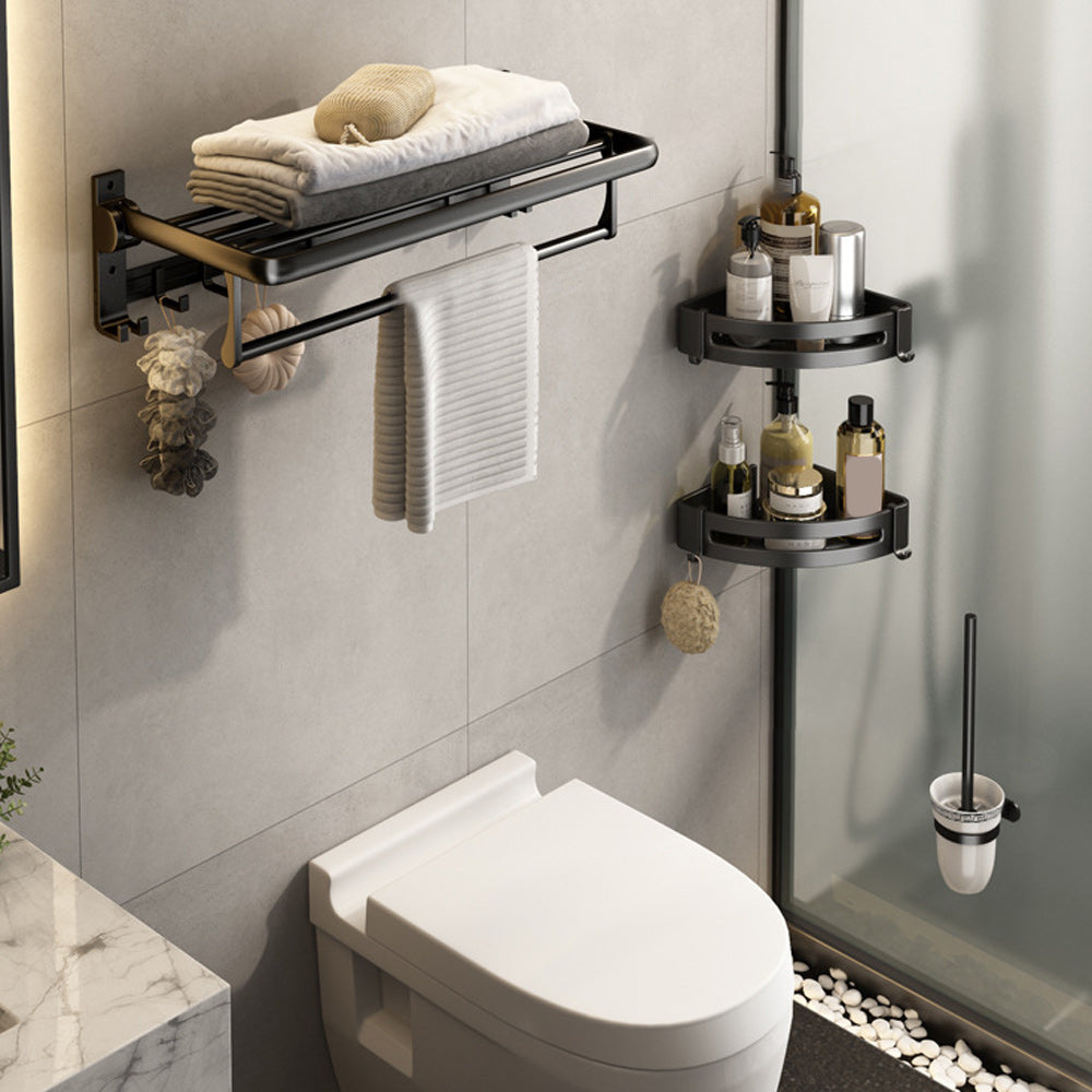 Siopsrl| Contemporary Bathroom Accessory Set Matte Black Bathroom Set with Bathrobe Hooks/Towel Bar