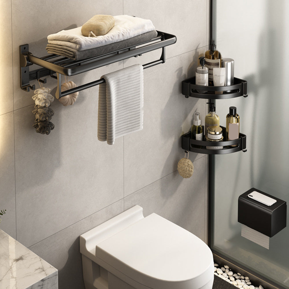 Siopsrl| Contemporary Bathroom Accessory Set Matte Black Bathroom Set with Bathrobe Hooks/Towel Bar