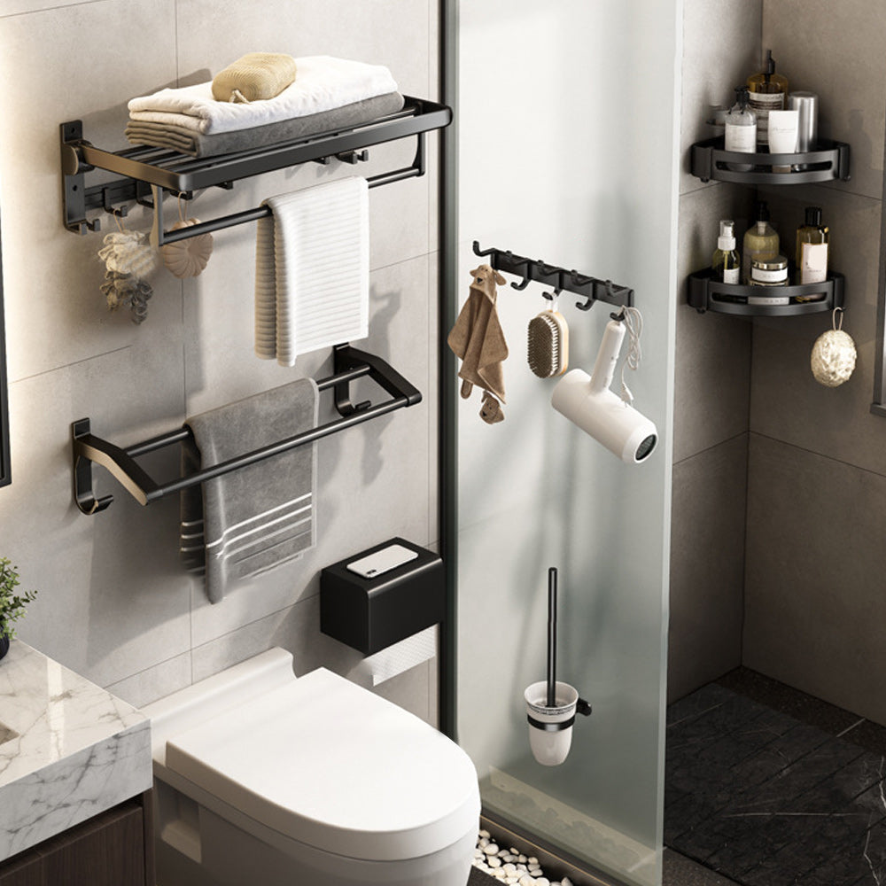 Siopsrl| Contemporary Bathroom Accessory Set Matte Black Bathroom Set with Bathrobe Hooks/Towel Bar