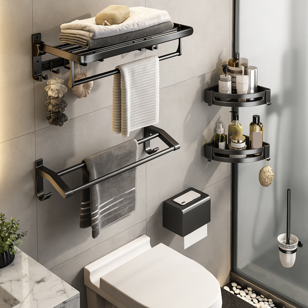 Siopsrl| Contemporary Bathroom Accessory Set Matte Black Bathroom Set with Bathrobe Hooks/Towel Bar