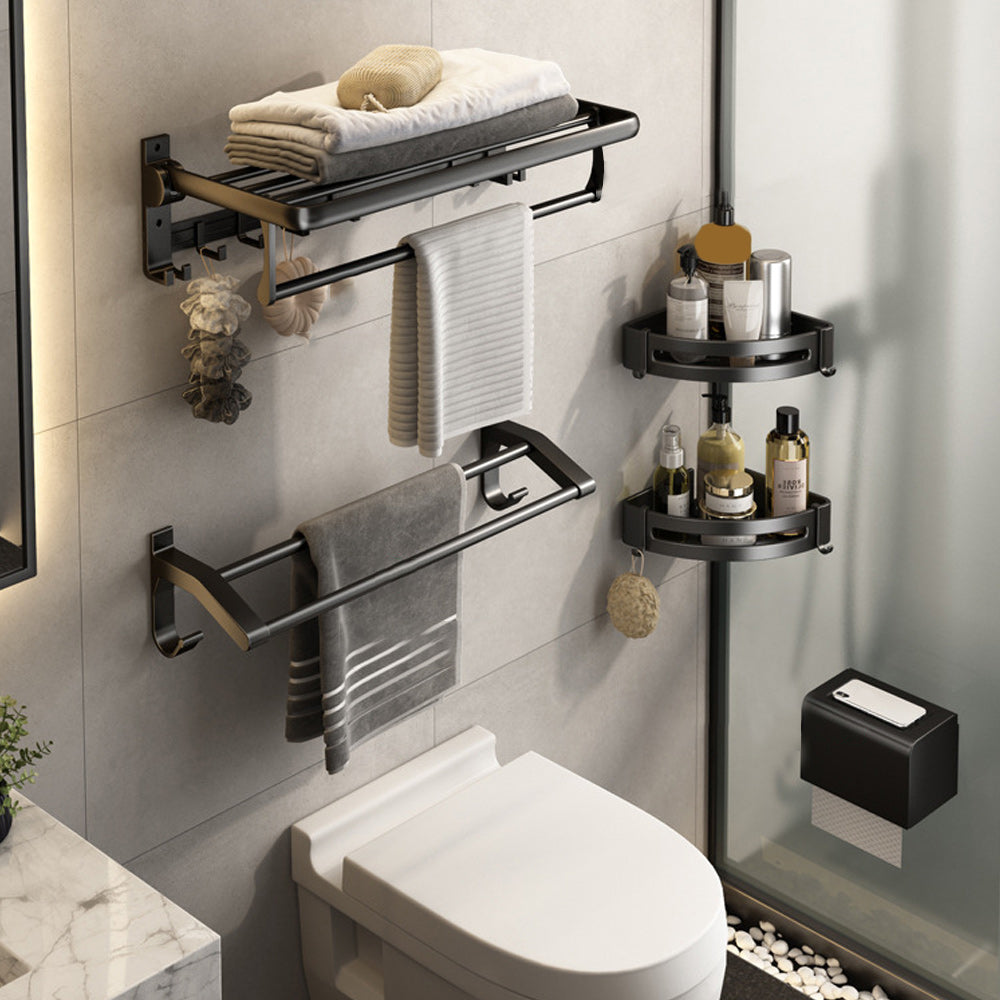 Siopsrl| Contemporary Bathroom Accessory Set Matte Black Bathroom Set with Bathrobe Hooks/Towel Bar