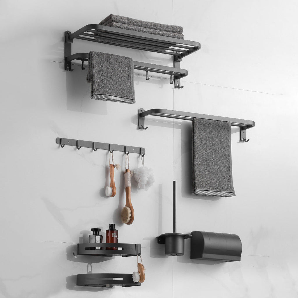 Siopsrl| Modern Bathroom Hardware Set in Stainless Steel Matte Gray Bathrobe Hook/Towel Bar