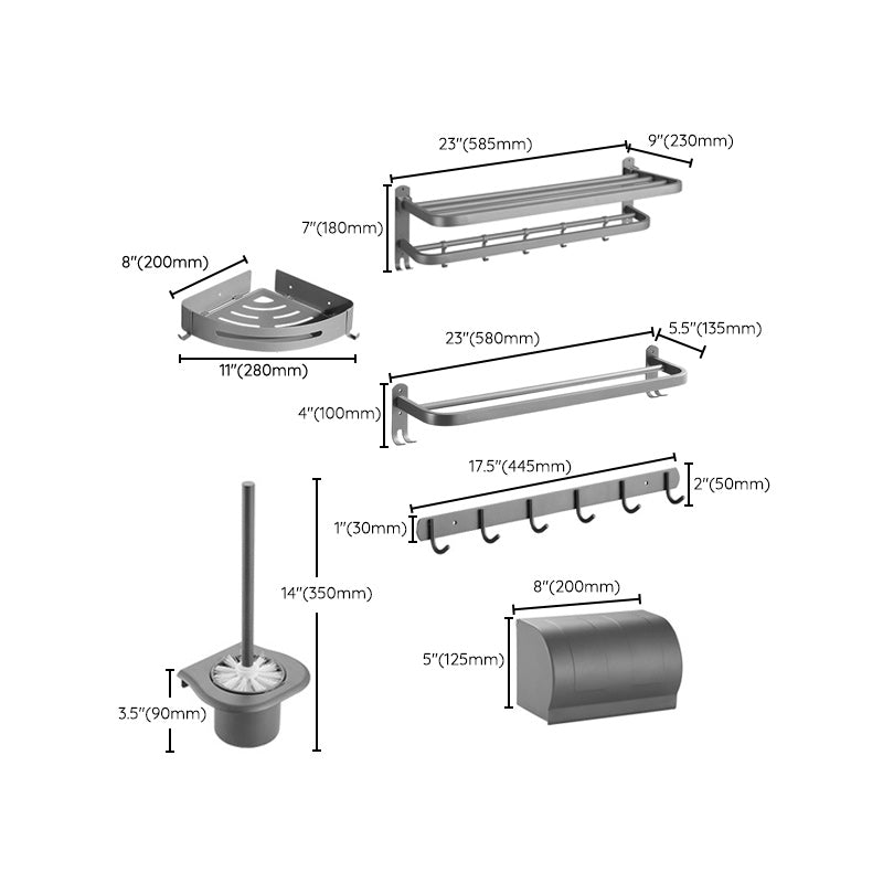 Siopsrl| Modern Bathroom Hardware Set in Stainless Steel Matte Gray Bathrobe Hook/Towel Bar