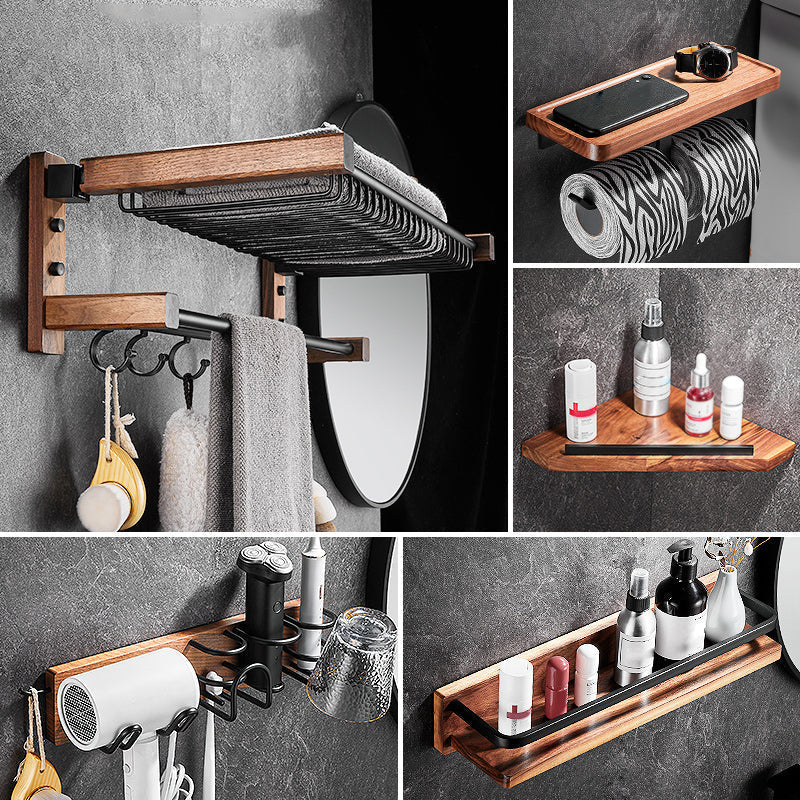 Siopsrl| 7-piece bathroom accessory set wood and metal bathroom accessory hardware set