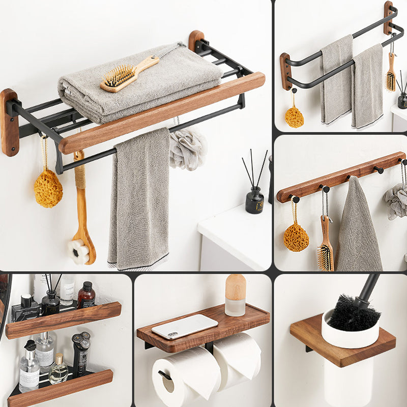 Siopsrl| Walnut Brown Bathroom Accessory Set Metal Folding Bath Hardware Set