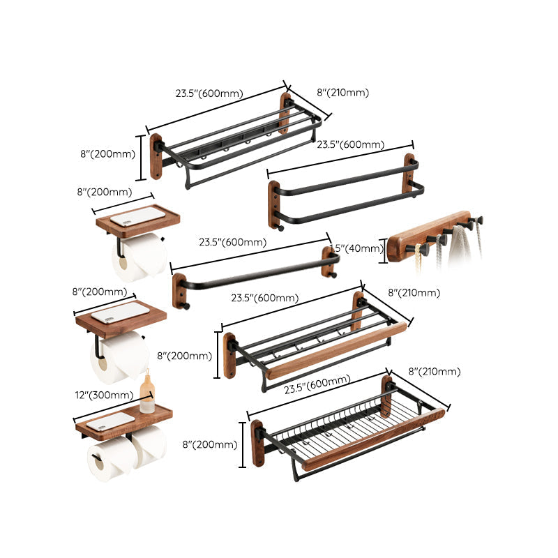 Siopsrl| Walnut Brown Bathroom Accessory Set Metal Folding Bath Hardware Set