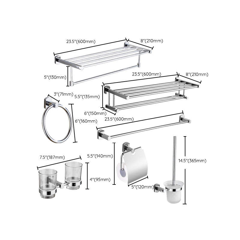 Siopsrl| Contemporary Bathroom Accessories Hardware Set in Silver Metal