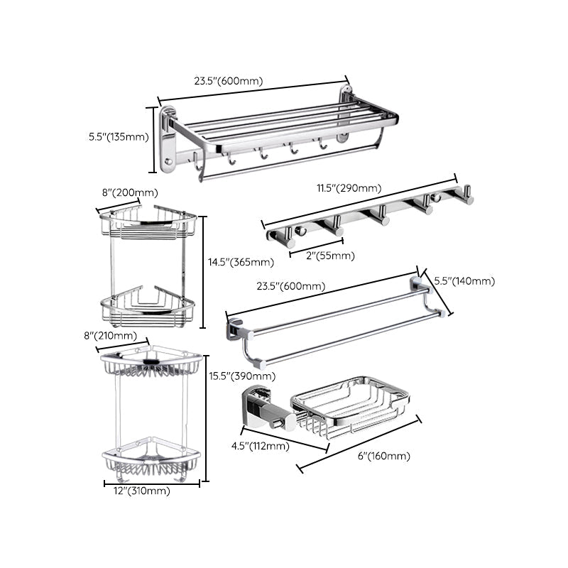 Siopsrl| Contemporary Bathroom Accessories Hardware Set in Silver Metal