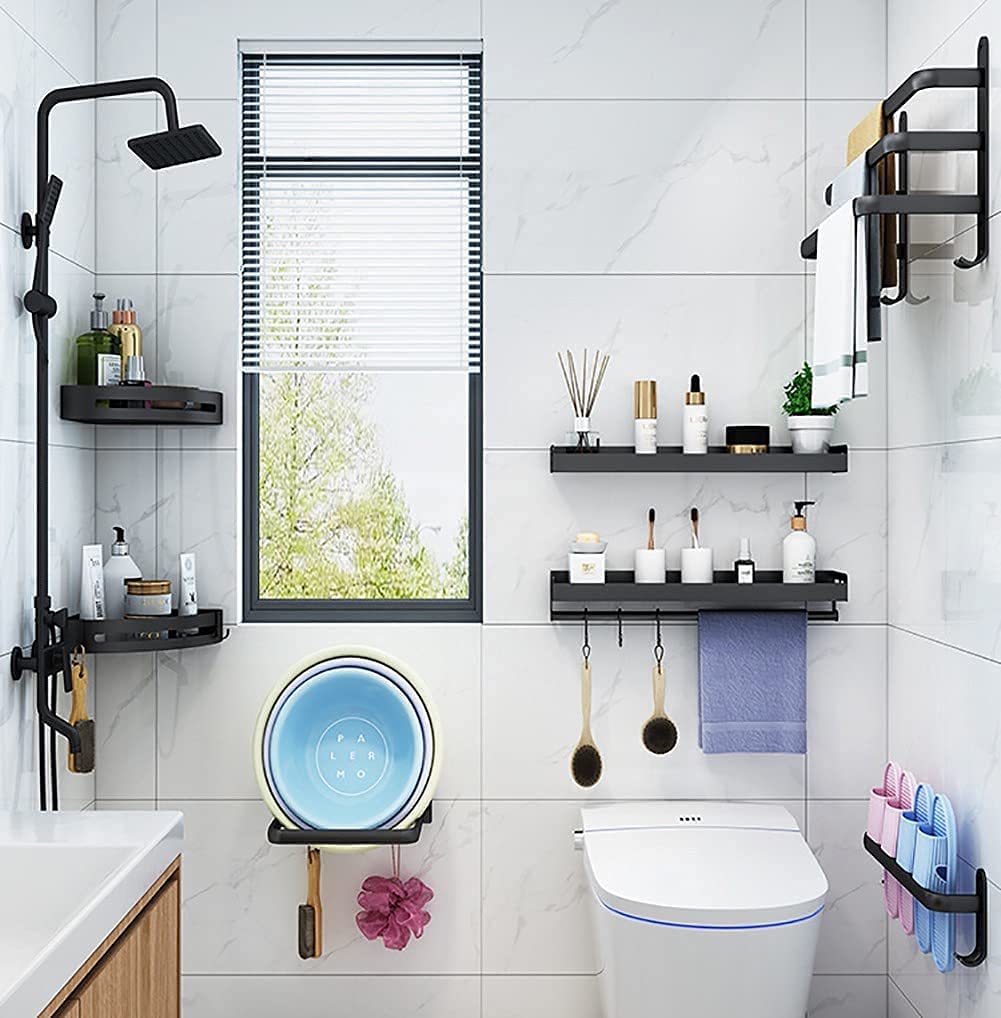 Siopsrl| FlexRack Wall-Mounted Bathroom Storage Shelf with Towel Holder – Space-Saving Aluminium Rack